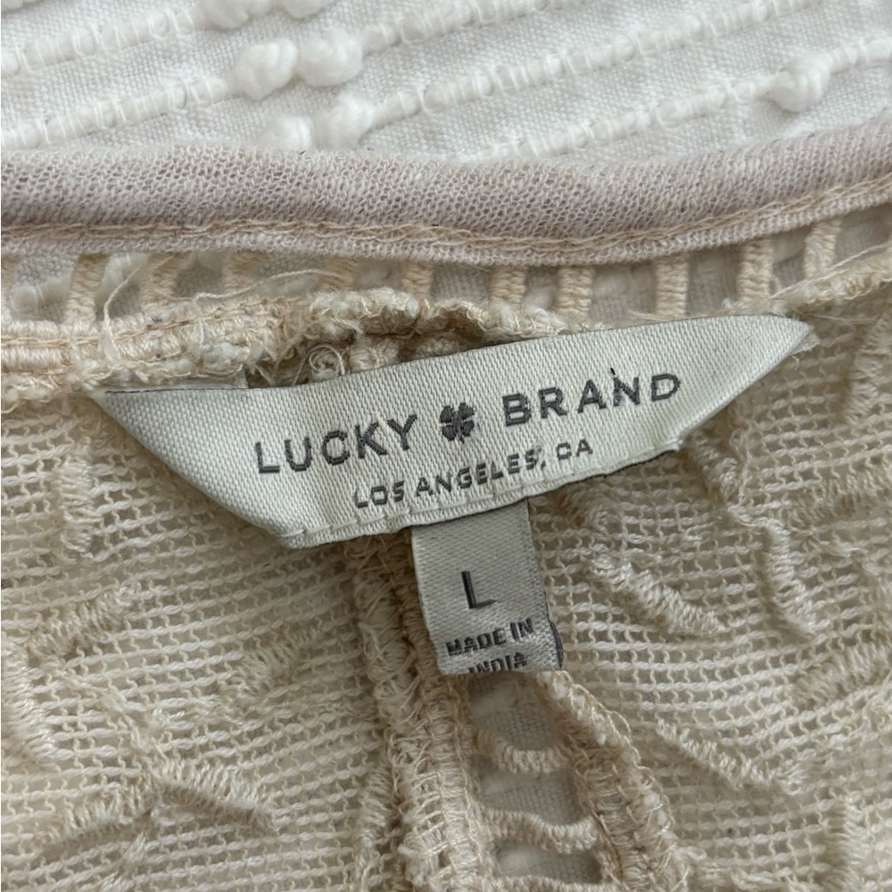 Lucky Brand Blue and Cream 3/4 Sleeve Cut Out Blouse - Picture 4 of 7